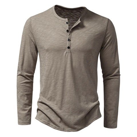 Taupe long sleeve cotton henley