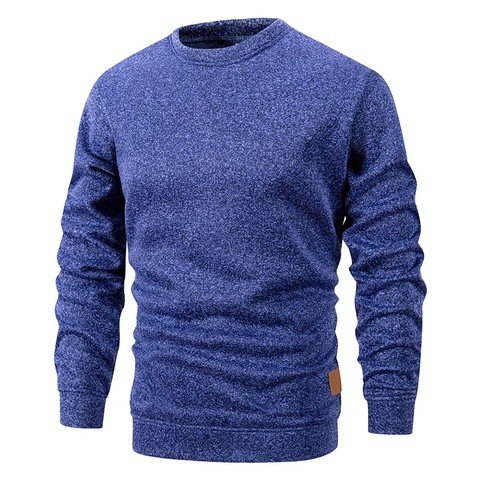 Blue fleece-lined crew neck sweatshirt