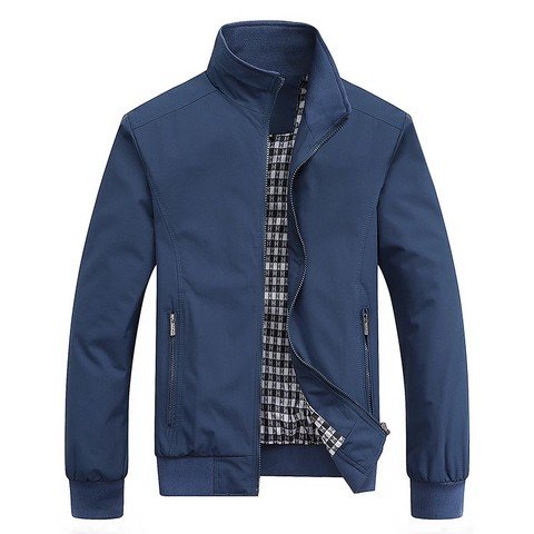 Navy classic bomber jacket with a check lining