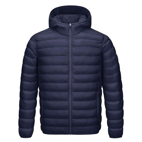Navy lightweight hooded puffer jacket